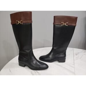 NEW SIZE 7.5 Liz Claiborne Riding Boot Knee High Heel Black Brown Gold Old Money